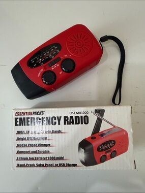 Red Emergency Hand-Crank Radio with Flashlight